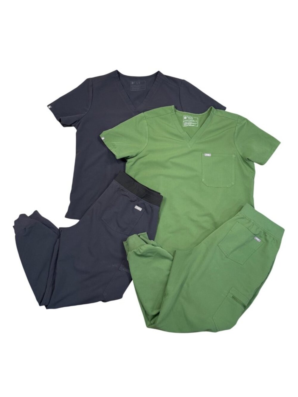 FIGS Technical Collection Catarina Top & Zamora Jogger Scrub Set Green/Gray XL M